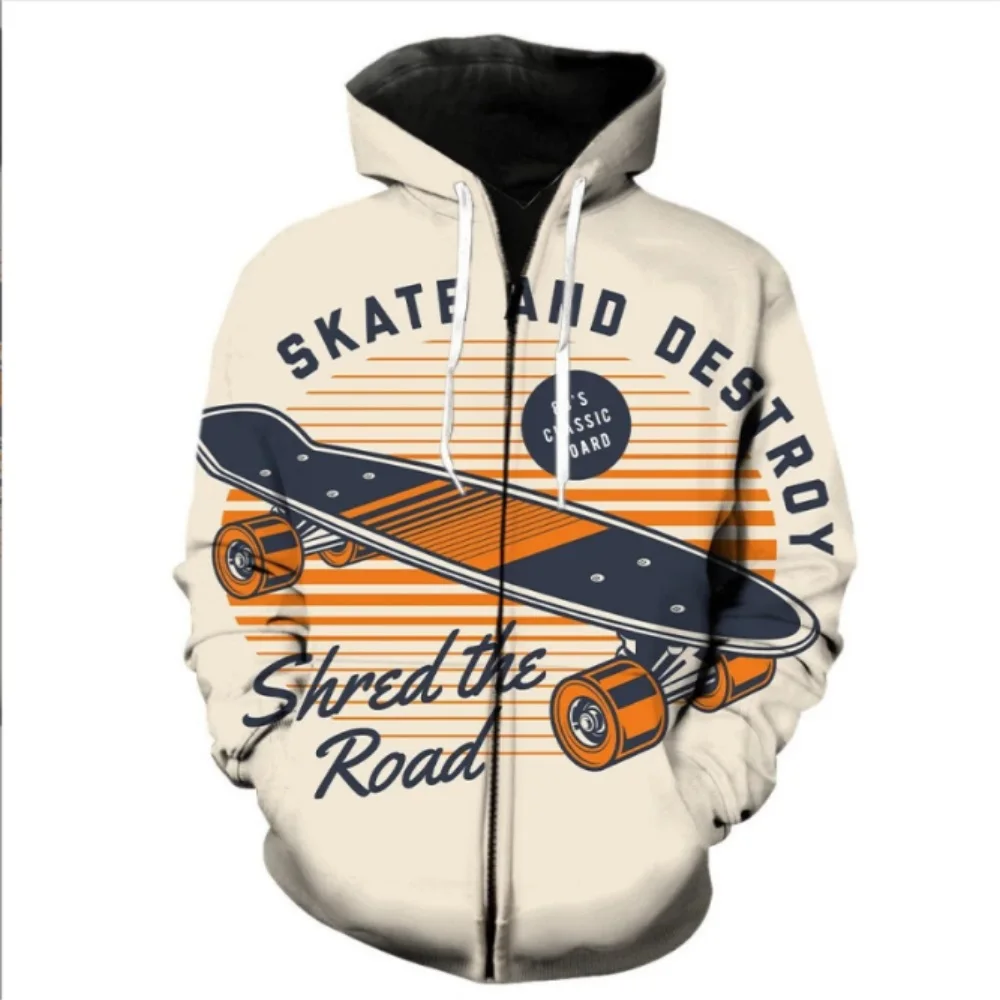 

2025 Men's Fall Best-Selling 3D Skateboard Print Zippered Hooded Sweatshirt, Daily Casual Versatile Hip-Hop Coat