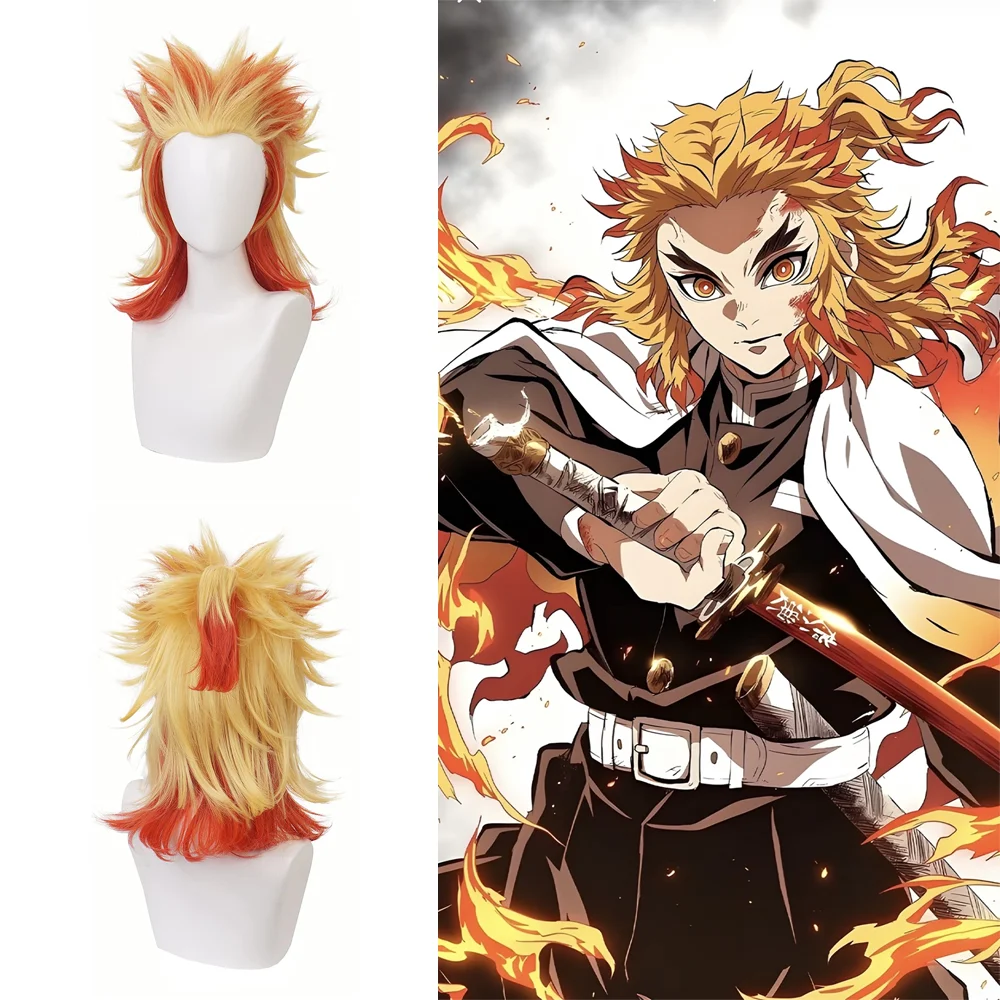 

High-Quality Anime Rengoku Kyoujurou‌ Cosplay Synthetic Hair Yellow And Red Gradient Everyday Party Wig For Both Men And Women
