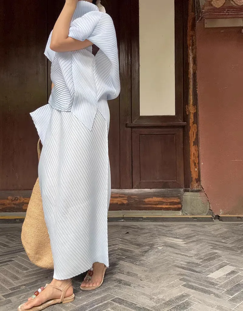 Pleated T-Shirt 2026 Summer New Japane Irregular Cut Pile Collar Top Simple Fashion Lightweight Wrinkle-Free Women Skirt