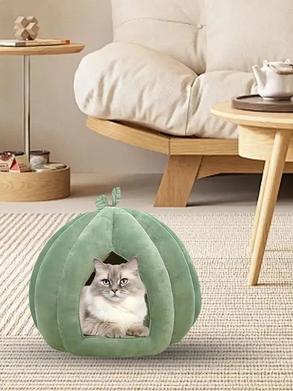 Pumpkin Cat Bed Pet House Enclosed Cat Nest Deep Sleep Comfort In Winter Cat Bed Pets Tent For Kittens Small Dogs Pet Supply