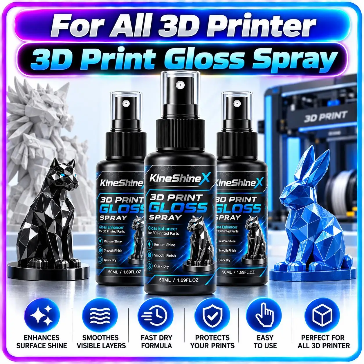 3D Print Gloss Spray Quick-Dry Shine Enhancer Clear Coat Varnish for PLA ABS PETG Figurines Prop 3D Printing Model Polish Liquid
