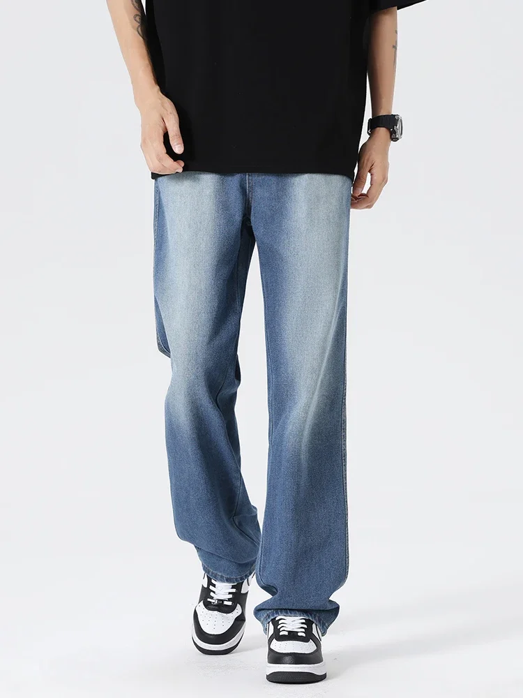 

New Spring Autumn Wide Jeans Men's Loose Straight Casual Streetwear Y2k Pants Bleach High Street Baggy Denim Trousers Male