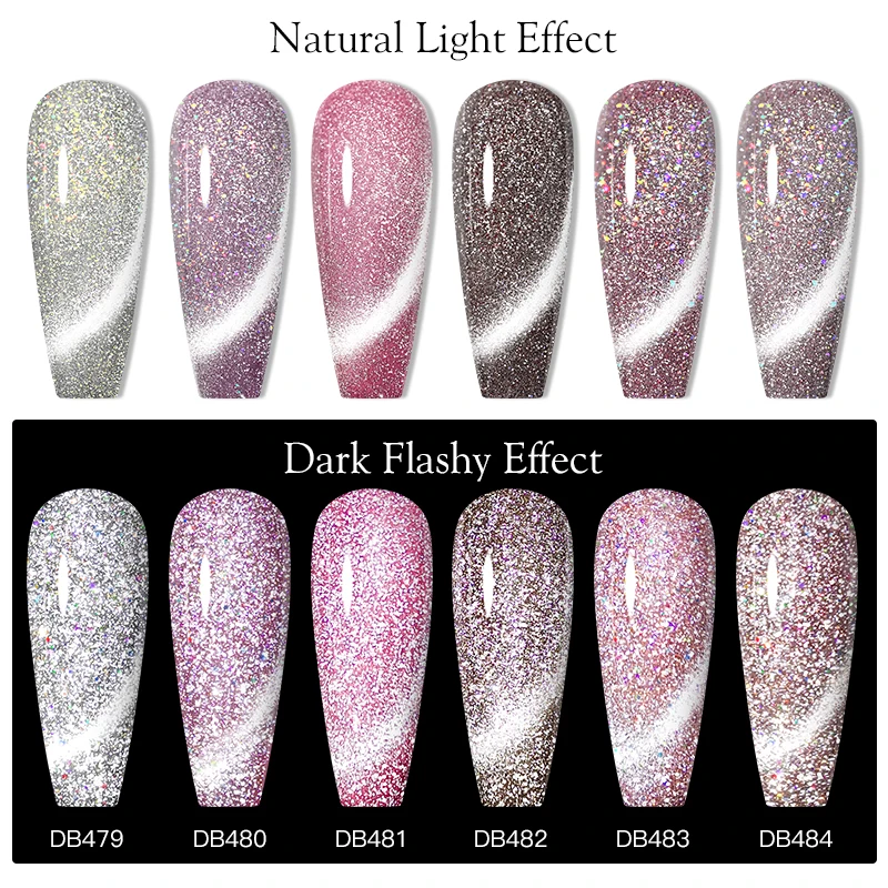 Mtssii Reflective Cat Eye UV Gel Set Glitter Magnetic Nail Polish Magnet Laser Nail Art Varnish Sparkly Soak Off UV Gel Nail Art