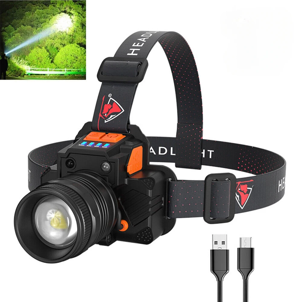 

4500LM Headlamp USB Rechargeable LED Head Light Zoomable Bright Flashlight