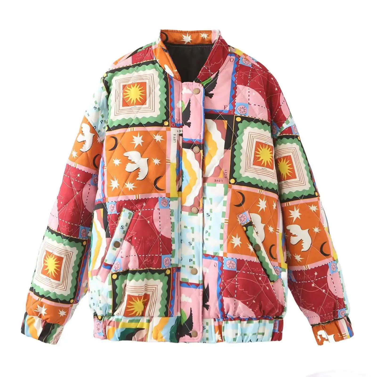 

Spring New Women's Warm Simple Retro Printed Casual Coat Women Versatile Loose Jacket Top Quilted Long Sleeve Jackets