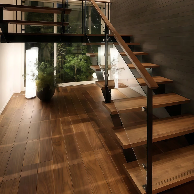 Customization New Straight Stairs Wooden Staircase Floating Straight Stairs Customized Interior Stairs