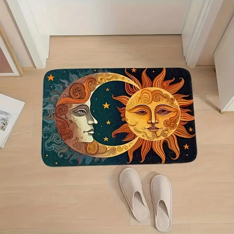VIKAMA Sun Moon Mystical Door Mat Celestial Print Non Slip Rug For Entryway Front Door Indoor Outdoor Boho Spiritual Decor