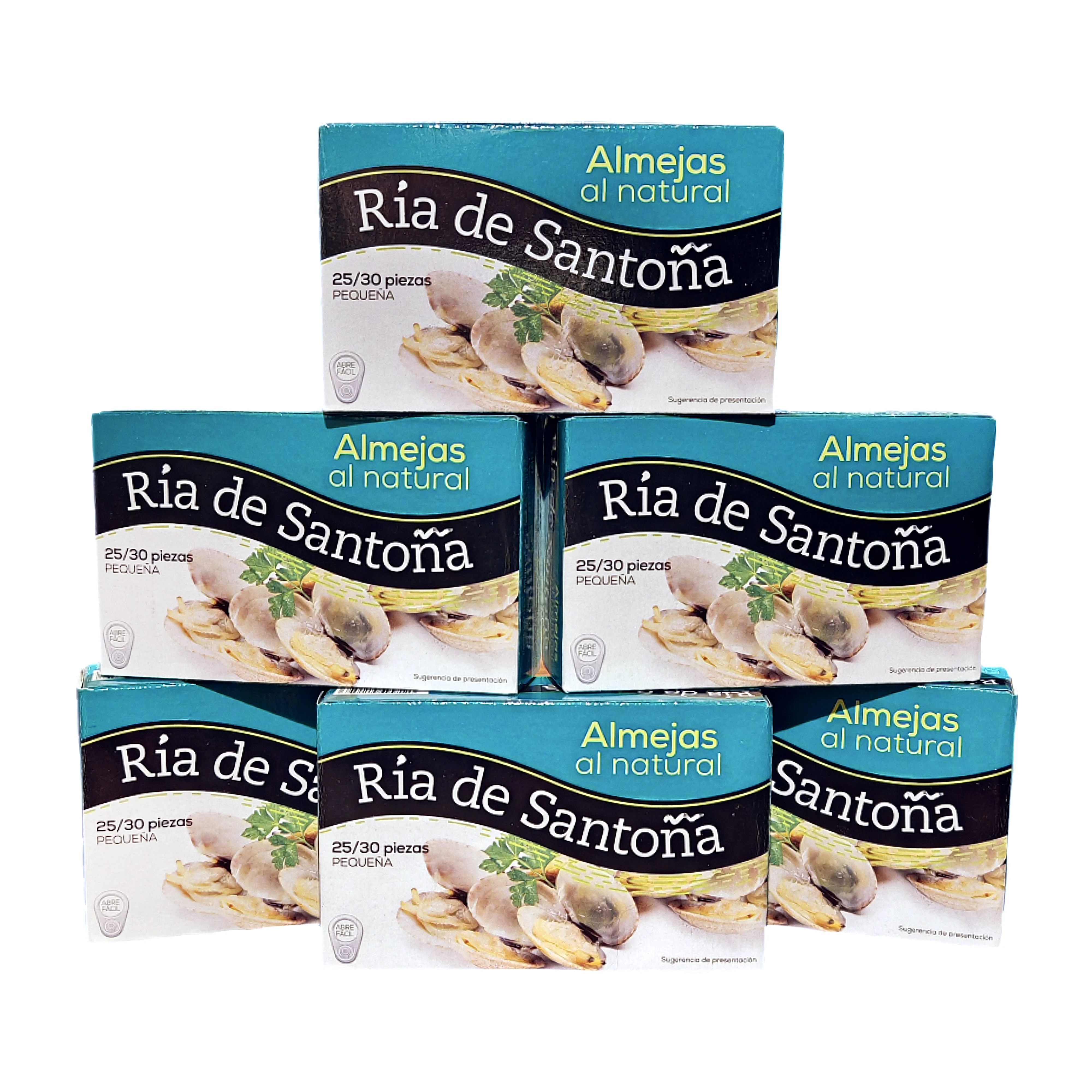 Almejas al natural 25/30 piezas pequeña. Ria de santoña. Pack de 6 unidades