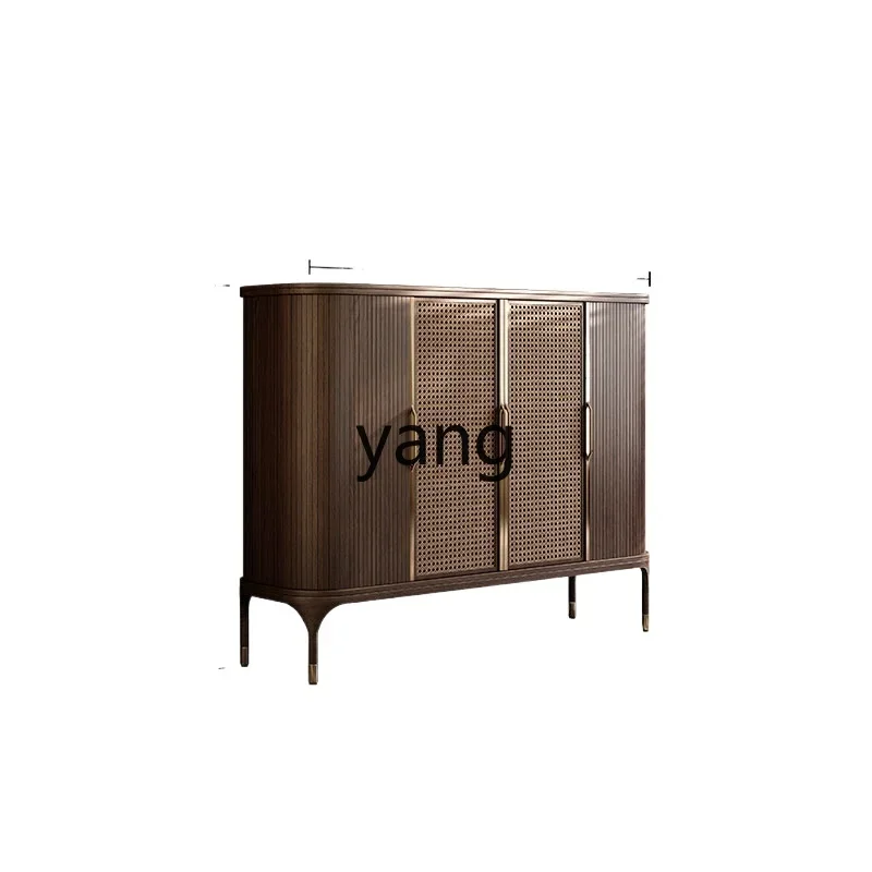 

LCX black walnut medieval side cabinet decorative locker retro rattan home storage cabinet