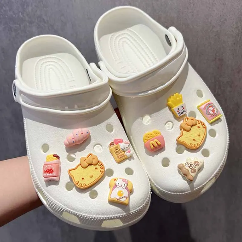 10pcs MINISO Fashion Kawaii Hello Kitty Shoe Decorations Accessories Charms for Clogs Sandals Shoe Charms Gift Idea for Birthday