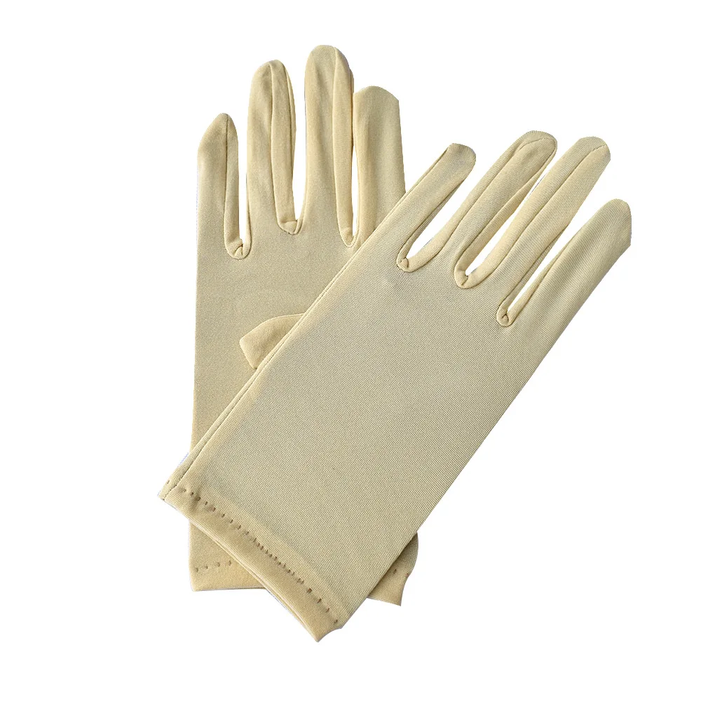 New Satin Full Finger Party Short Gloves For Women Girls Spring Autumn Solid Mittens Outdoor Dance Dress Up Bride's Gloves