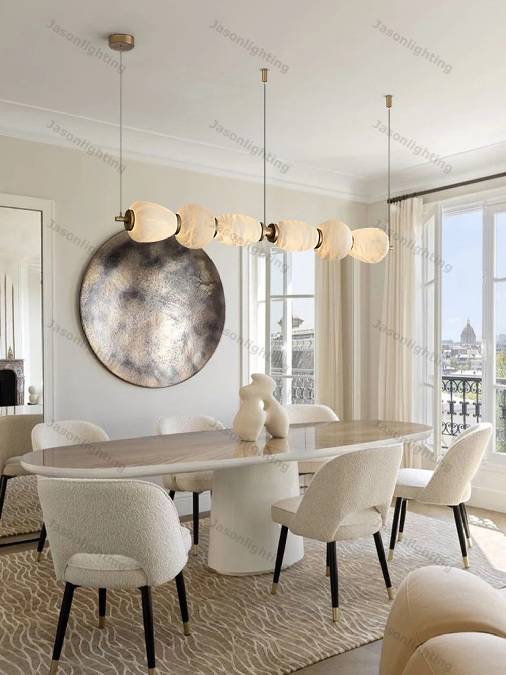 Upgrade Your Dinning Room With Our Exquisite Linear Natural Marble Chandelier Crafted From White