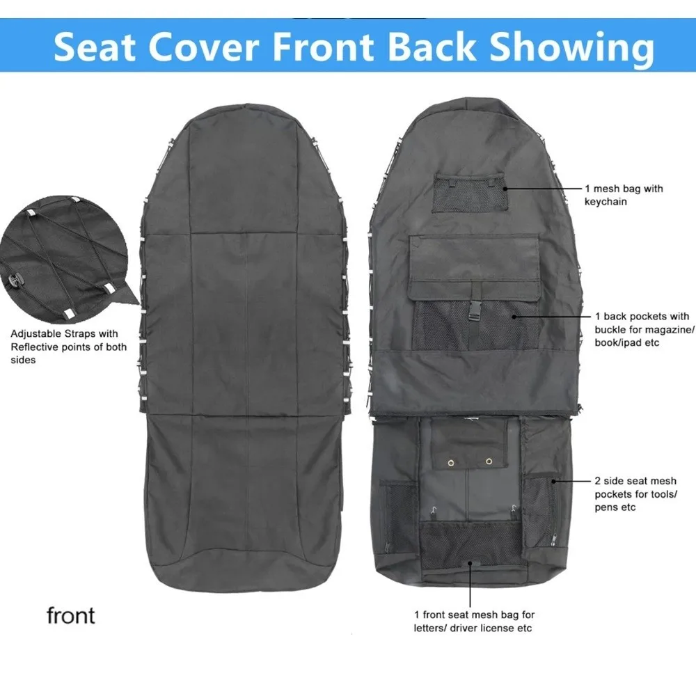 Oxford Cloth Car Front Seat Cover Waterproof Adjustable Size Seat Protector Durable Organizer Pocket Seat Back Organizer