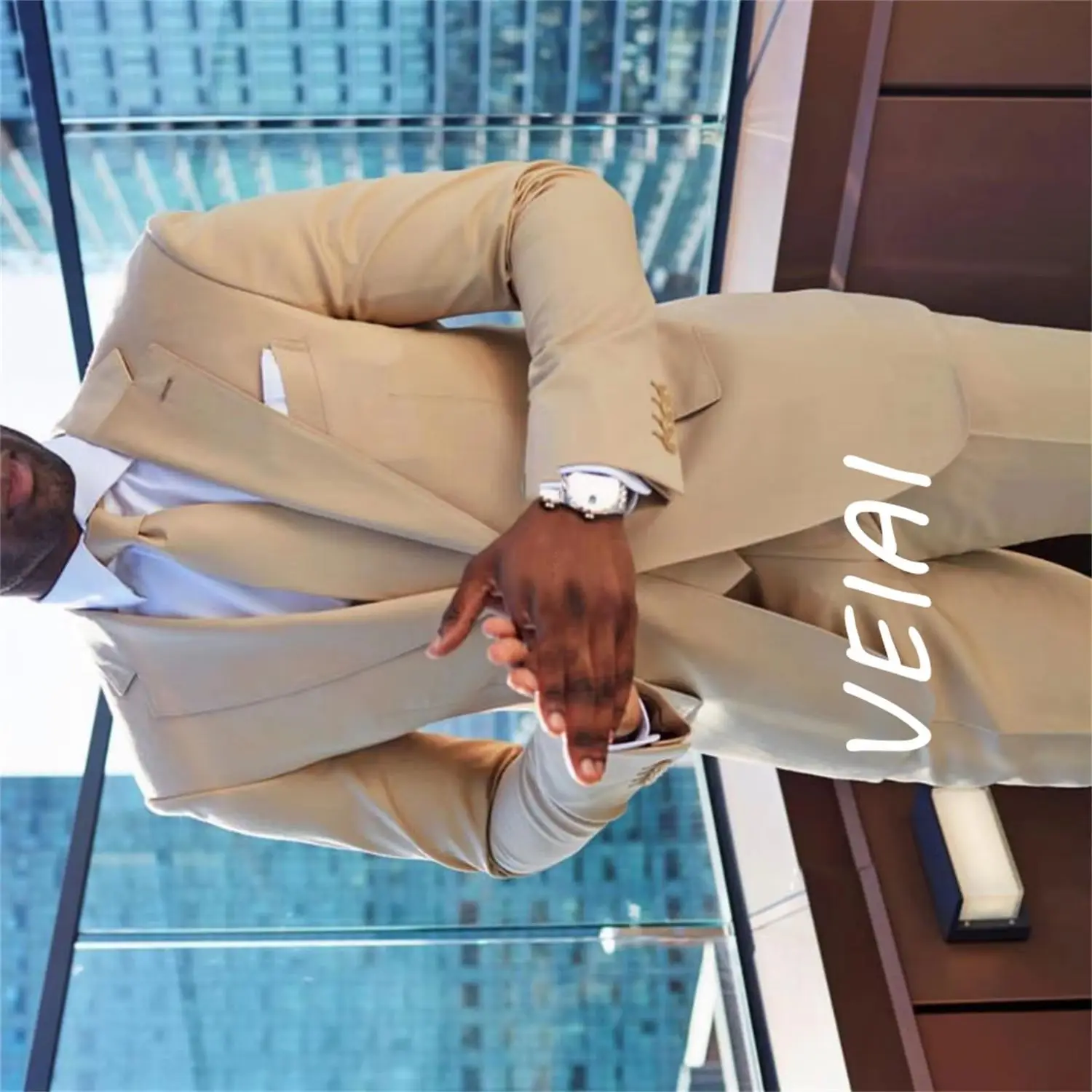 

CustomizedBeige Blue One Button Notched Lapel 2 Pcs (Jacket+Pants) Fashion Business Wedding Blazer Slim Fit Men's Suit Trajes De