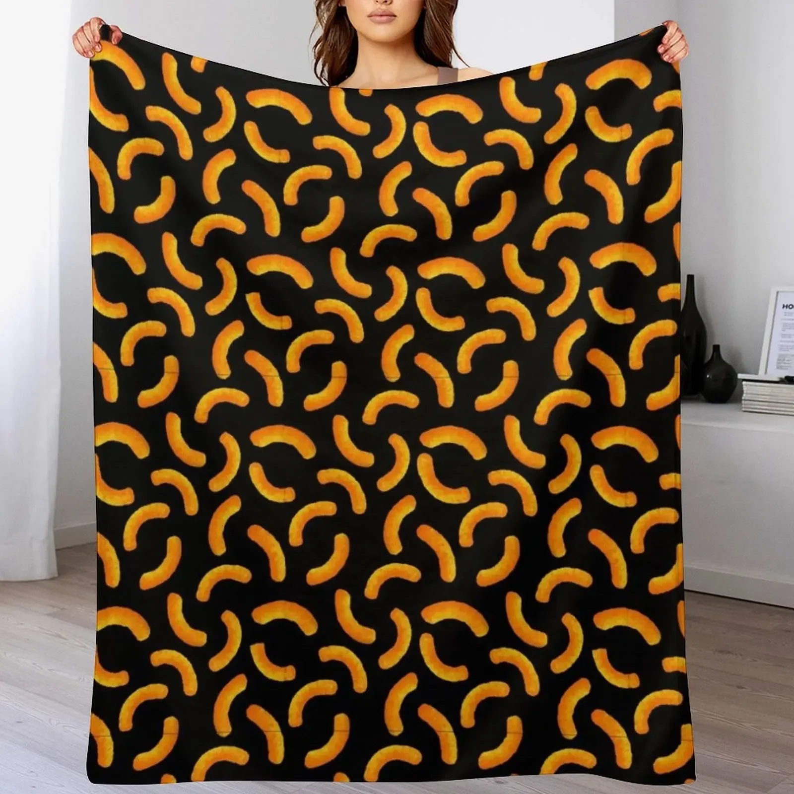 

Cheese Puffs - Black Throw Blanket Bed Designers for sofa Bed covers Blankets