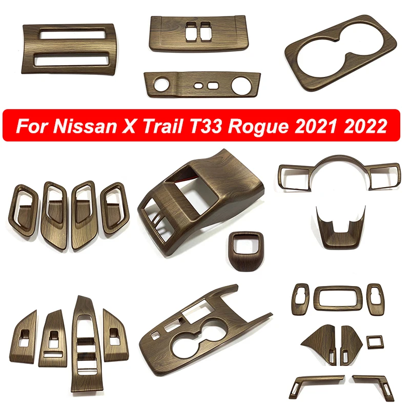 

For Nissan X Trail T33 Rogue 2021 2022 ABS Wood Grain Car Shift Panel Air Outlet Complete Set Of Decorative Frame Accessories