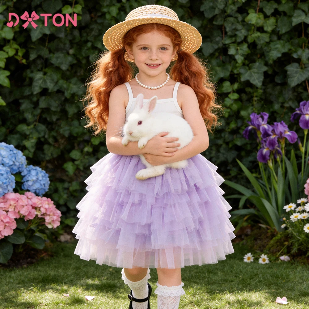 

DXTON Girls One-Shoulder Dresses Sling Summer Children Dress Layer Mesh Kids Birthday Party Costumes Toddler Baby Princess Dress