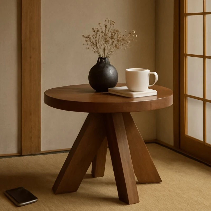 단단한 나무 라운드 커피 테이블 미니멀리스트 티 데스크 일본식 사이드 테이블 거실 라운지 코너 독서 장식