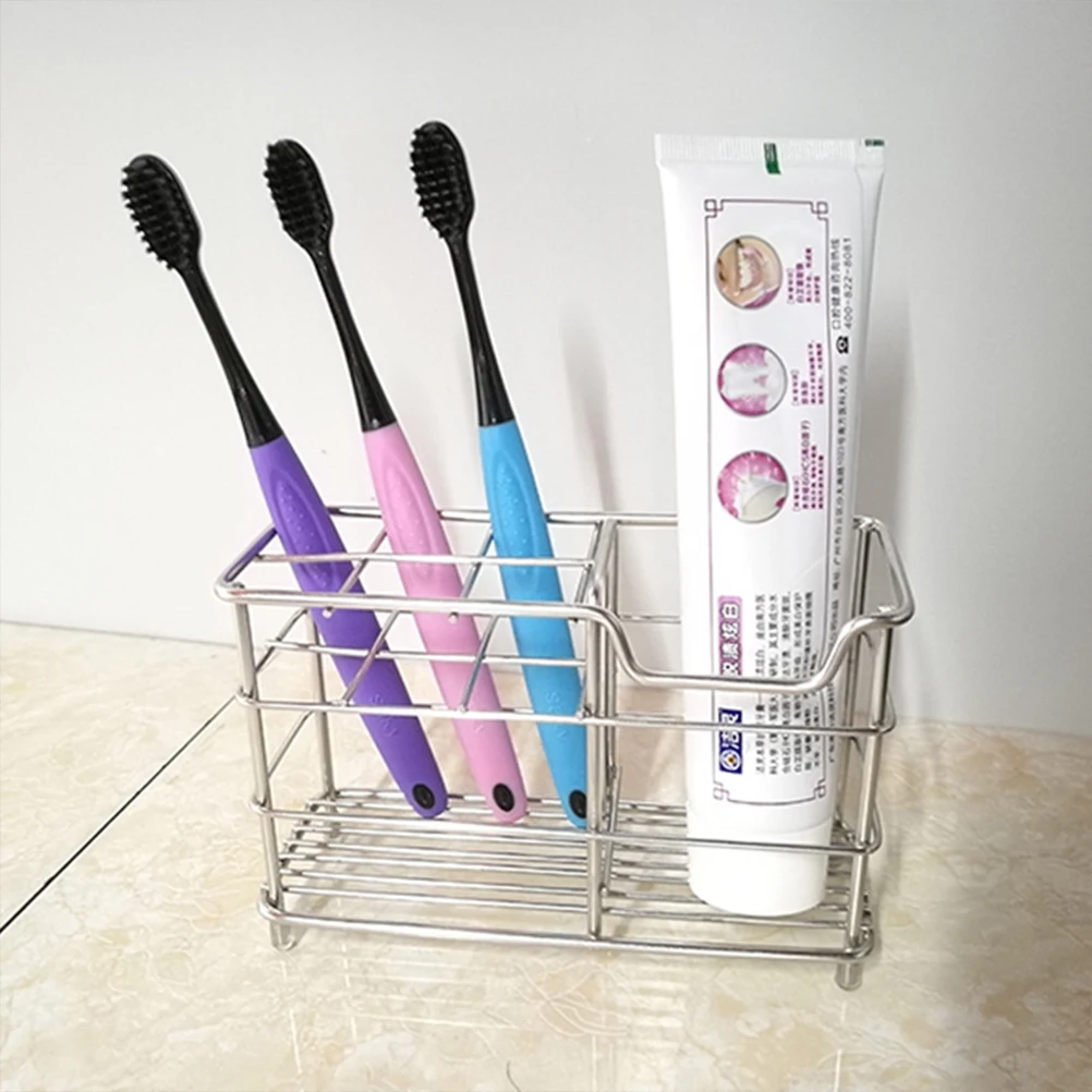 

Stainless Steel Toothbrush Holder Rack Toothpaste Storage Lattice Design Safe Space Saving Elegant Compact Ventilation