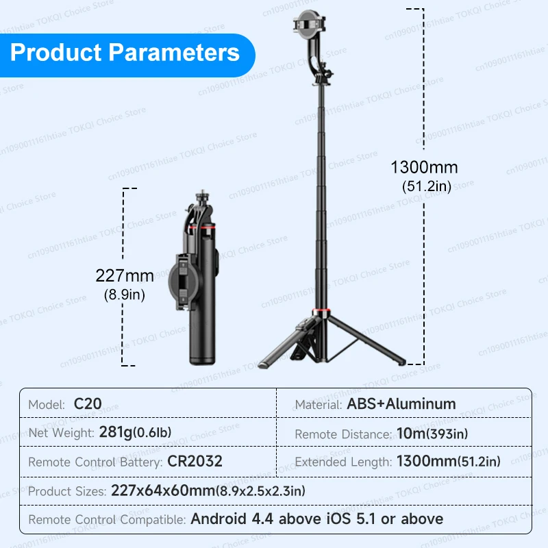 TOKQI C20 Magnetic Selfie Stick Tripod for iPhone Magsafe, Hidden Clamp, 1/4" Thread Compatible Android Smartphone Action Camera view 6
