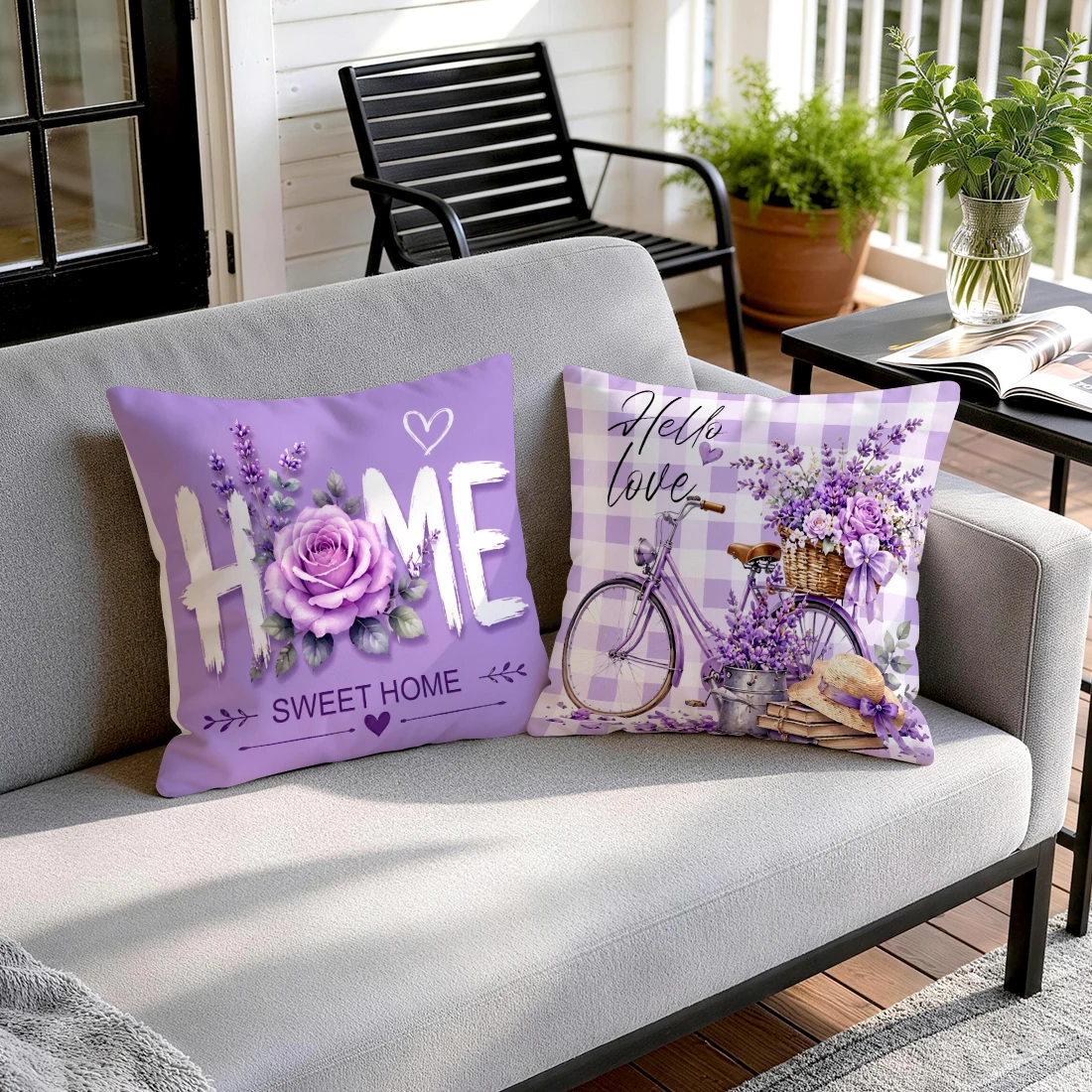 1pcs/4pcs Lavender Purple Rose Pastoral Cushions Pillowcase Polyester Cushion Cover Throw Pillow Pillowcover Home Car Sofa Decor