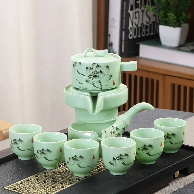 

8 Pcs Set Semi Automatic Tea Sets Chinese Ceramic Purple Clay Tea Set Tea Cup The Kung Fu Teapot Set