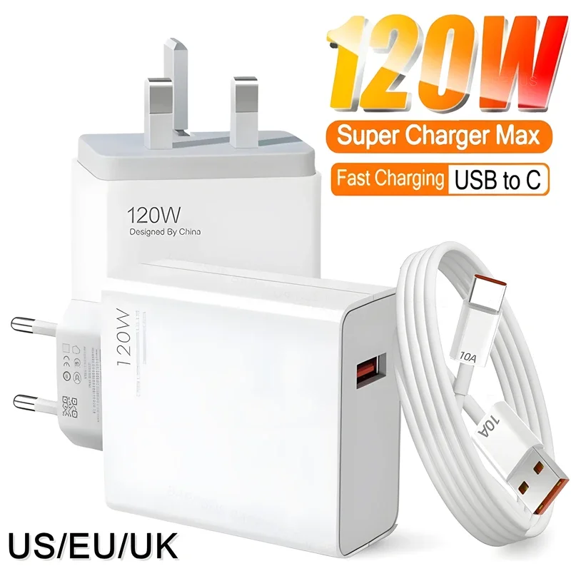 120W dla Xiaomi Szybkie ładowanie Ładowarka typu C UE US UK Ładowarki do telefonów komórkowych dla Xiaomi Redmi Note Huawei 10A Kabel USB typu C do