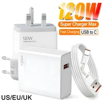 120W For Xiaomi Fast Charging Charger Type-C EU US UK Cell Phone Chargers For Xiaomi Redmi Note Huawei 10A USB Type C Data Cable