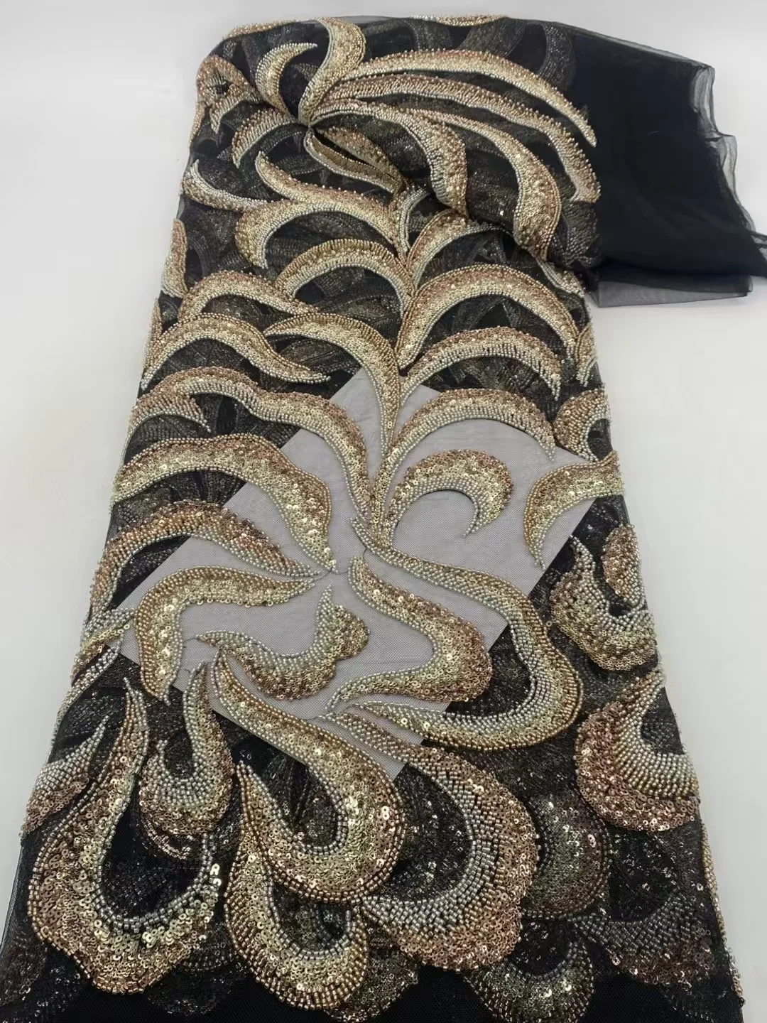 Handmade Tulle Lace Fabric 2025 Sequins And Beads Embroidered African Handmade French Lace For Wedding Evening Party Dress