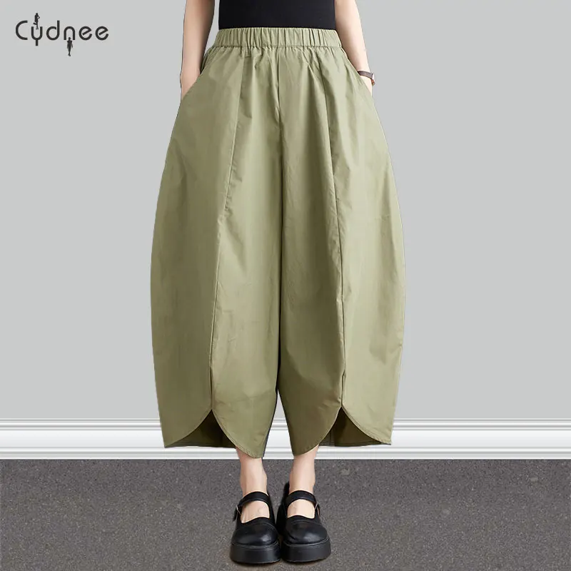 New In Spring Summer Cotton Capris High Waist Tailored Loose Wide Leg Pants Casual Straight Pants For Women