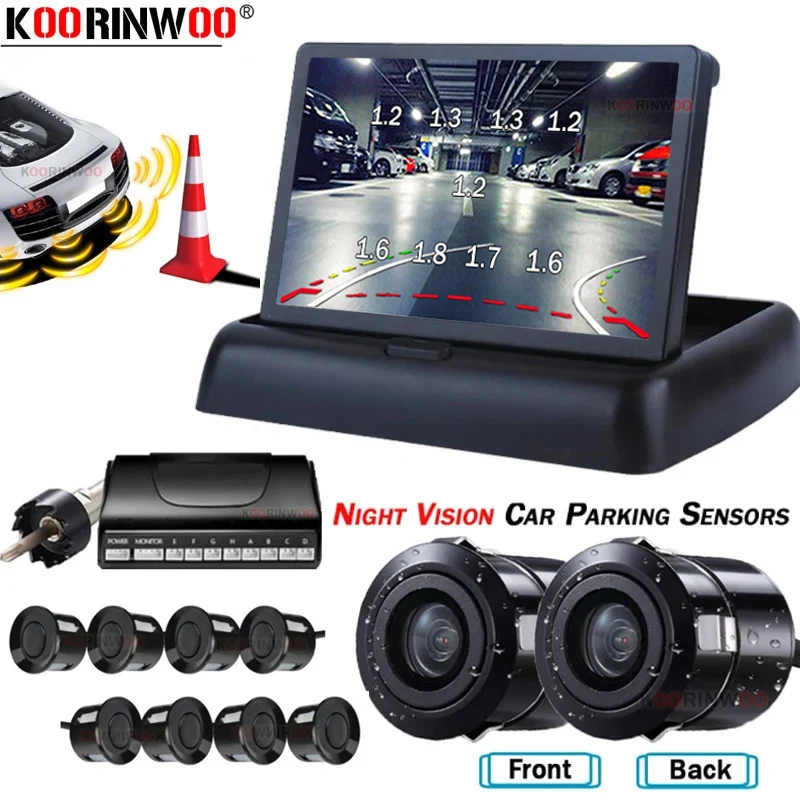 Koorinwoo LCD Screen Dynamic Intelligent System For Cars Parktronics 8 Rear view camera Rear Mirror Parking Sensors Front Camera