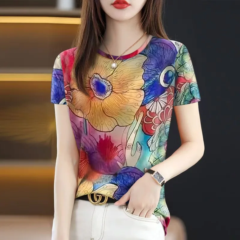 

Новая популярная женская футболка 2026 года: летняя, модная, с круглым вырезом, скрывающая живот, с коротким рукавом