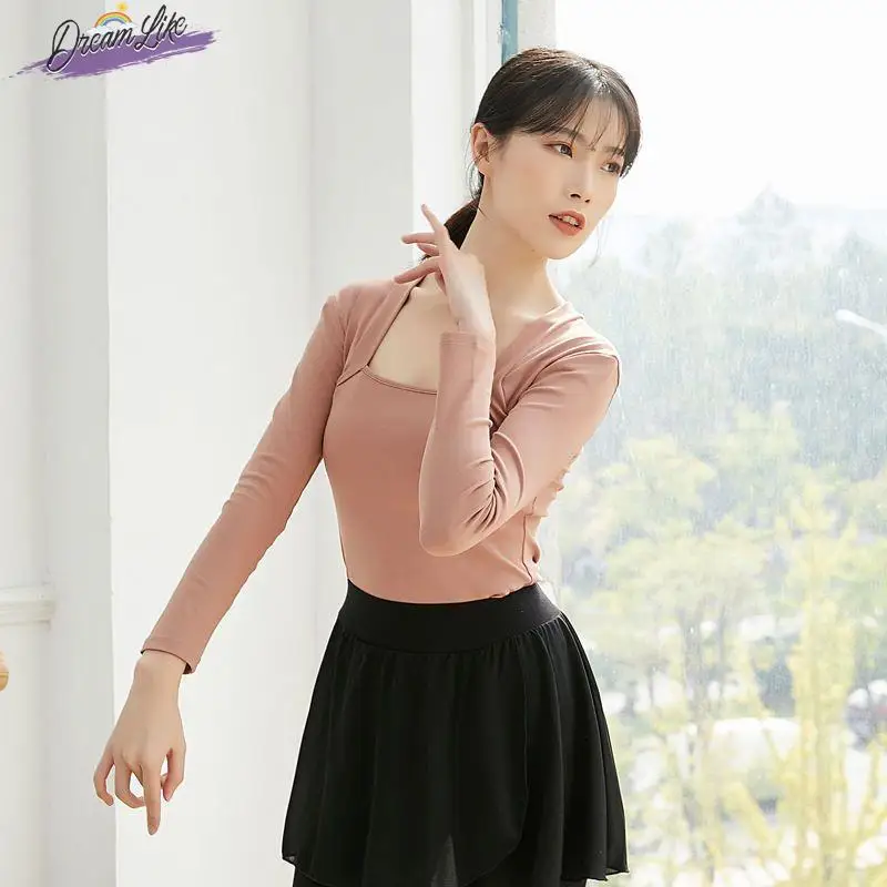 

Современная танцевальная одежда для тренировок: женский хлопковый топ с длинным рукавом для преподавателей балета, весна-осень, традиционный стиль