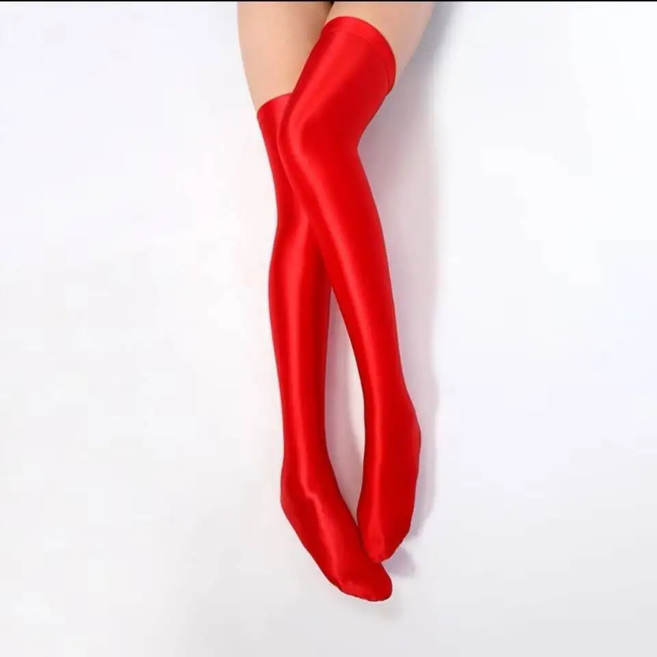 Non-slip Sexy Satin Glossy Silky Knee High Stockings Women Plus Size Long Sock Japanese Oil Shiny Smooth Knee-length Socks