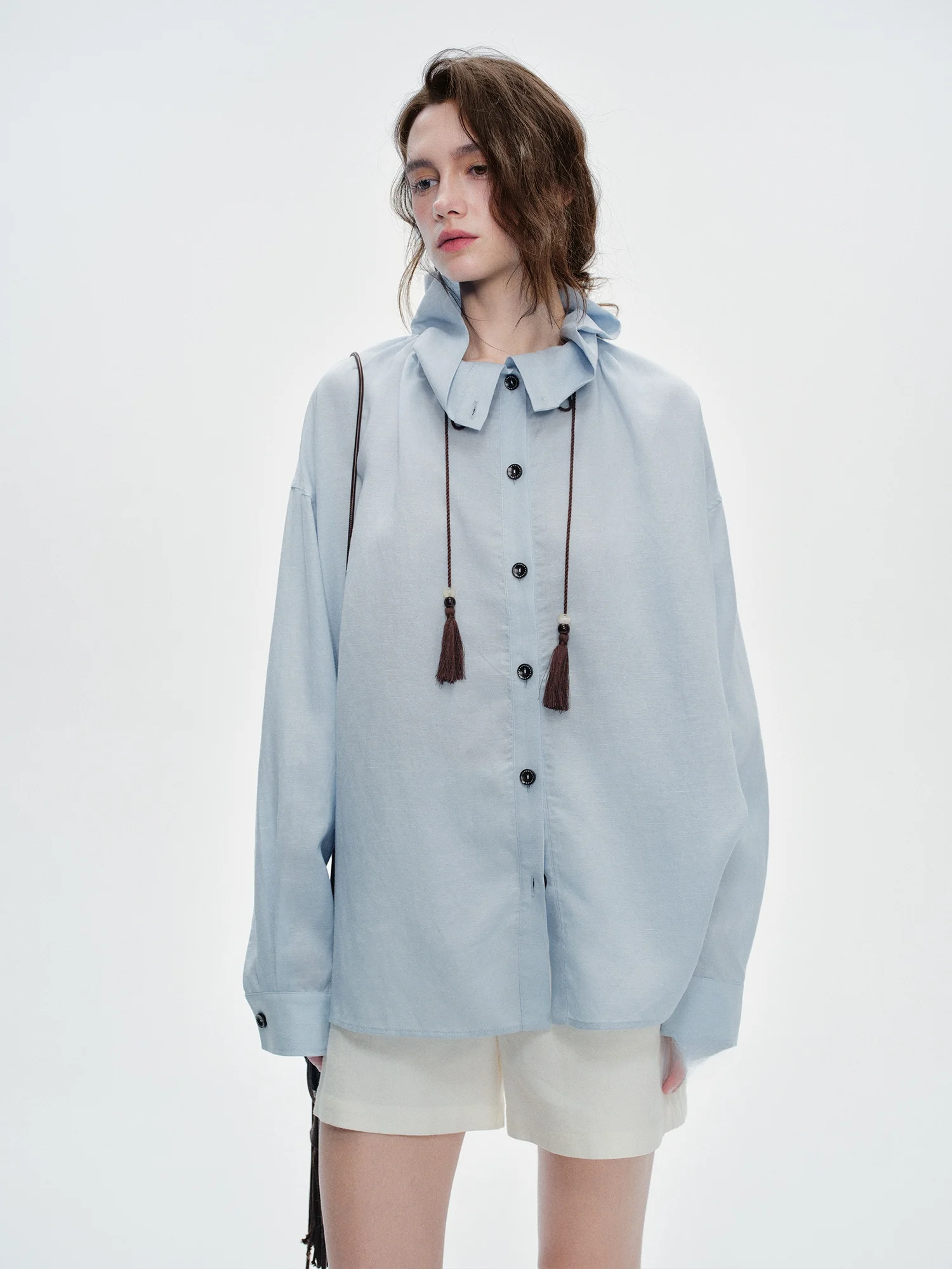 

Женская свободная шелковая рубашка AIYUTONG с воротником-цветком на завязках, длинным рукавом, повседневный топ, дышащий, приятный для кожи