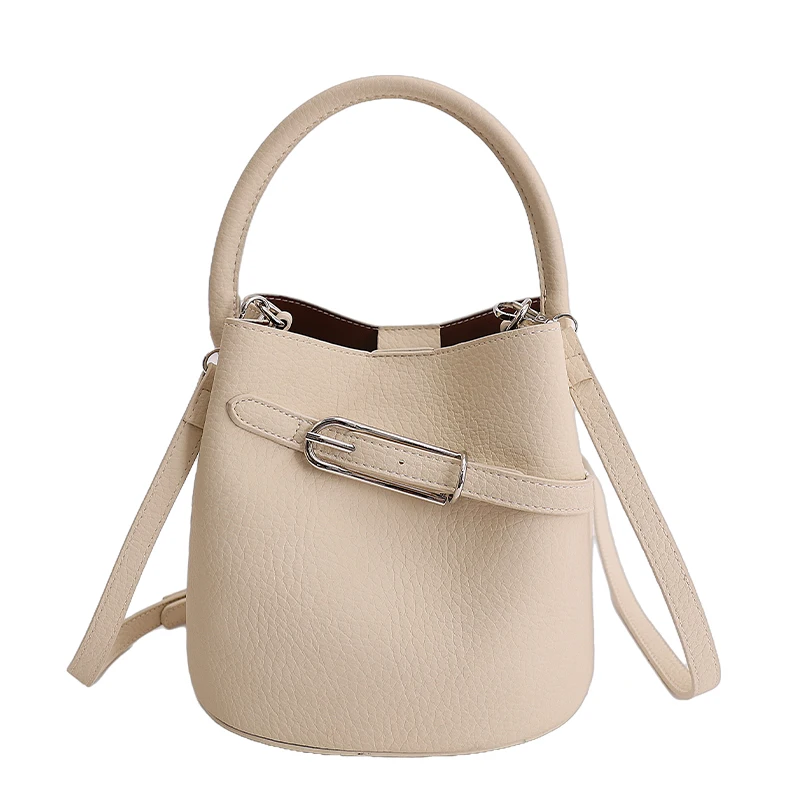 

Женская сумка-ведро 2026: Простой дизайн, однотонная, с пряжкой, модная, универсальная, для повседневного использования, через плечо