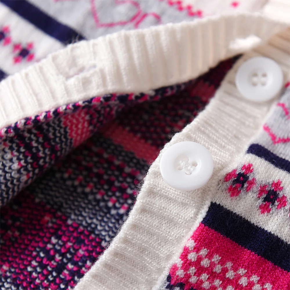 VIKITA Teenager Strickjacken Mädchen Schneeflocken Herzform Gestreift Lässige Mode Niedliche Pullover Kinder Mantel Oberbekleidung Tops Kostüme – Detail 8