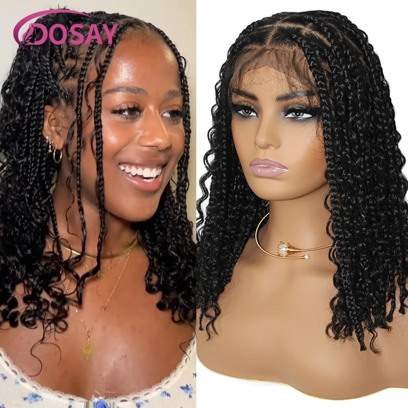 

Synthetic Boho Box Braided Wigs 12" Bob Bohemian Wig Knotless Full Lace Front Braids Hair Wig For Black Women Cornrow Braid Wig