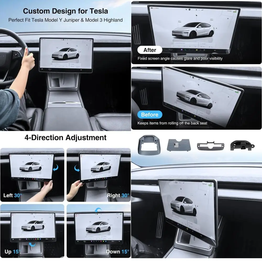 

Поворотное крепление экрана для Tesla Model Y Juniper 2025, вращающийся держатель экрана с 4 направлениями регулировки для интерьера Model 3 Highland
