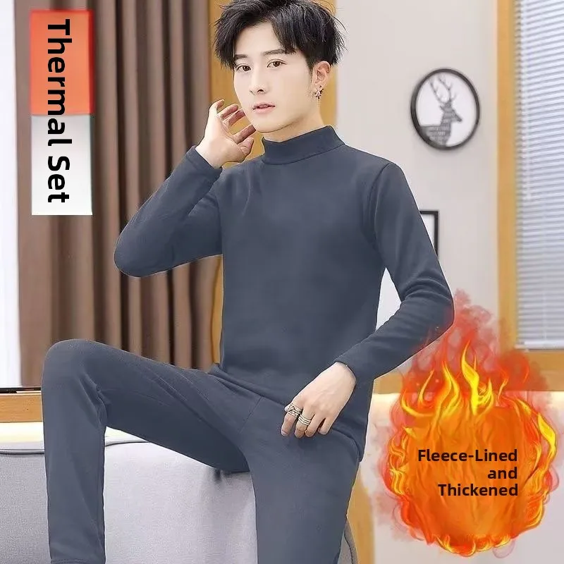 

Мужской комплект термобелья с флисовой подкладкой, утепленный, с круглым вырезом, зимняя одежда, длинные рукава и брюки, комфортное тепло для папы