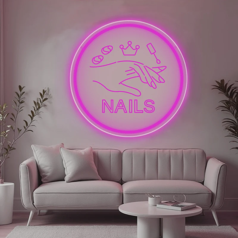 Nails Neon Sign LED Circular Carving Neon Light For Nail shop Beauty Shop Decoration Business Signs Room wall Decoration Lights