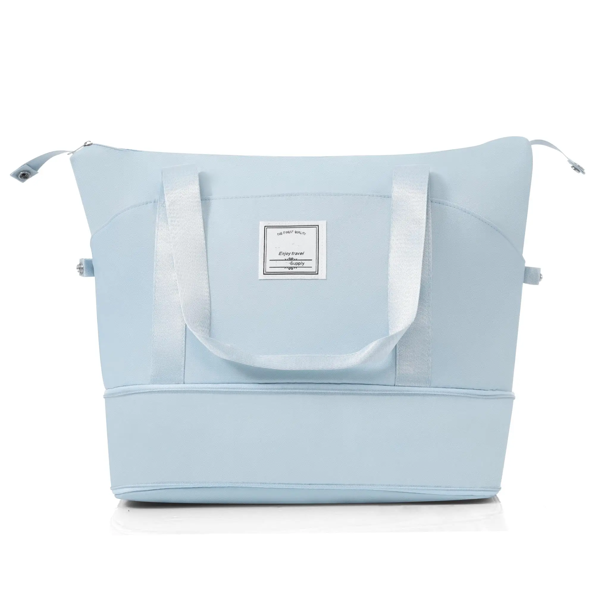 20-Inch Expandable Carry-On Luggage Set – Front Opening Hard Shell Suitcase with USB Port & Cup Holder, Light Blue