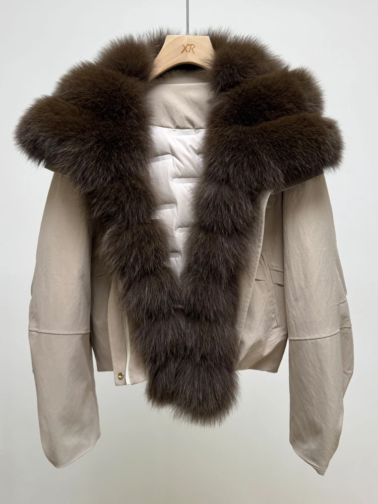 Women's Jacket 100% Natural True Fox Fur Collar Coat 2025 New Winter Duck Down Down Jacket Warm Women Luxury Outerwear Jackets