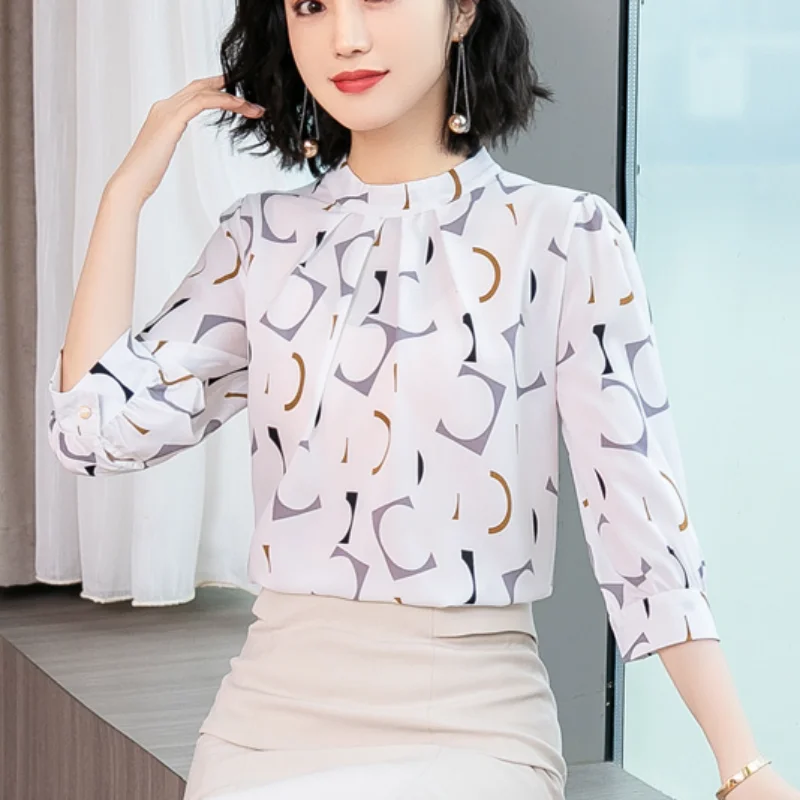 2023 Korean Summer Chiffon Blouse White Shirt Fashion Clothing Women Tops Casual Blouses Office Shirts Ladies Tops Blusas 2480