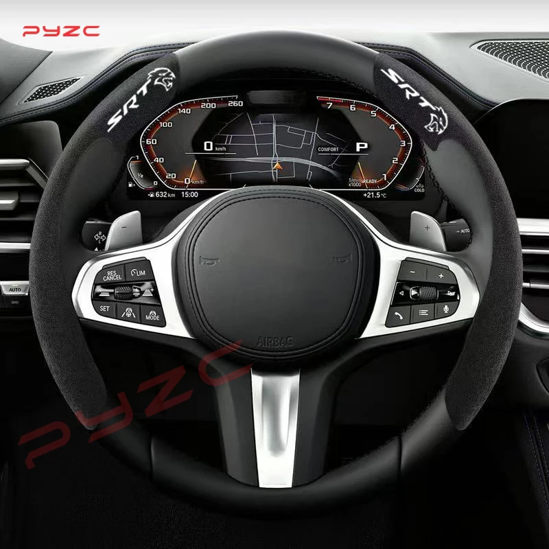 Car Steering Wheel Cover black suede leather for Dodge Challenger Hellcat SRT 2008 2009 2010-2022 Auto Anti-skid Accessories