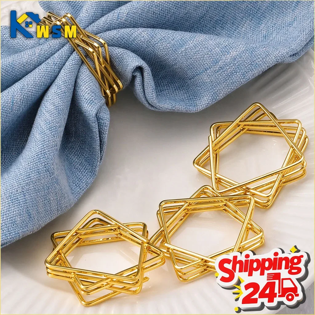1-48pcs Elegant Christmas Star Napkin Ring Polygonal Five Pointed Buckle Holder for Dinner Table Party Home Kitchen Decor