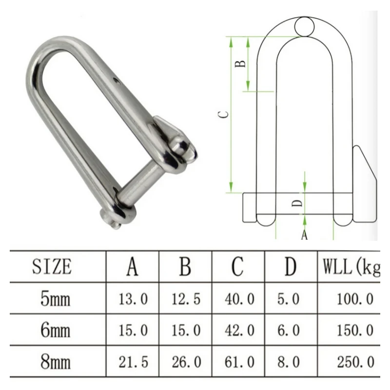 ISURE MARINE 2PCS Stainless steel 316 Key Pin Shackle Hardware Rigging 5/6/8mm