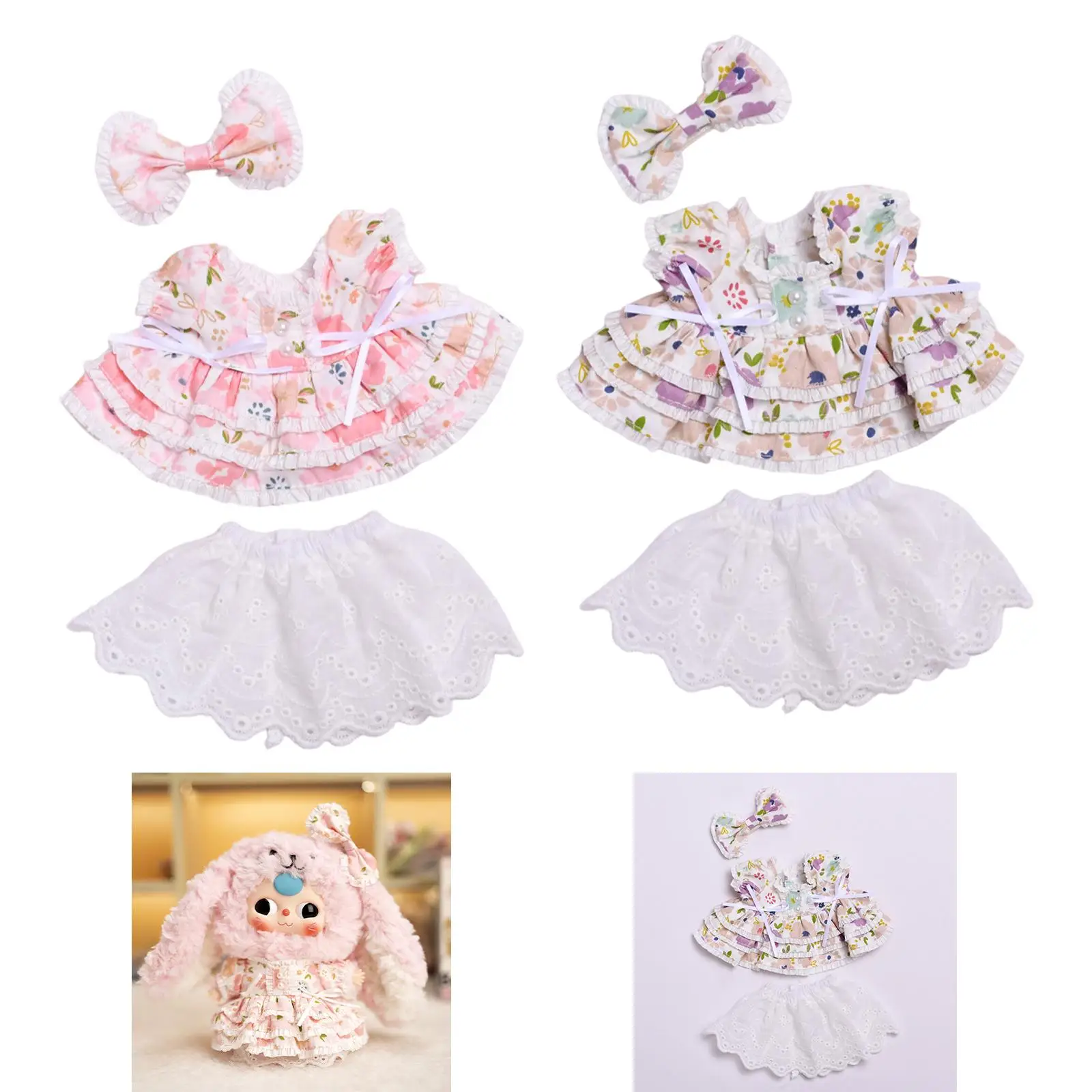 Plush Doll Pleated Dress Educational Fashion Pretend Play DIY Dress up Make Your Own Dolls Short Skirt for 7.87inch Doll