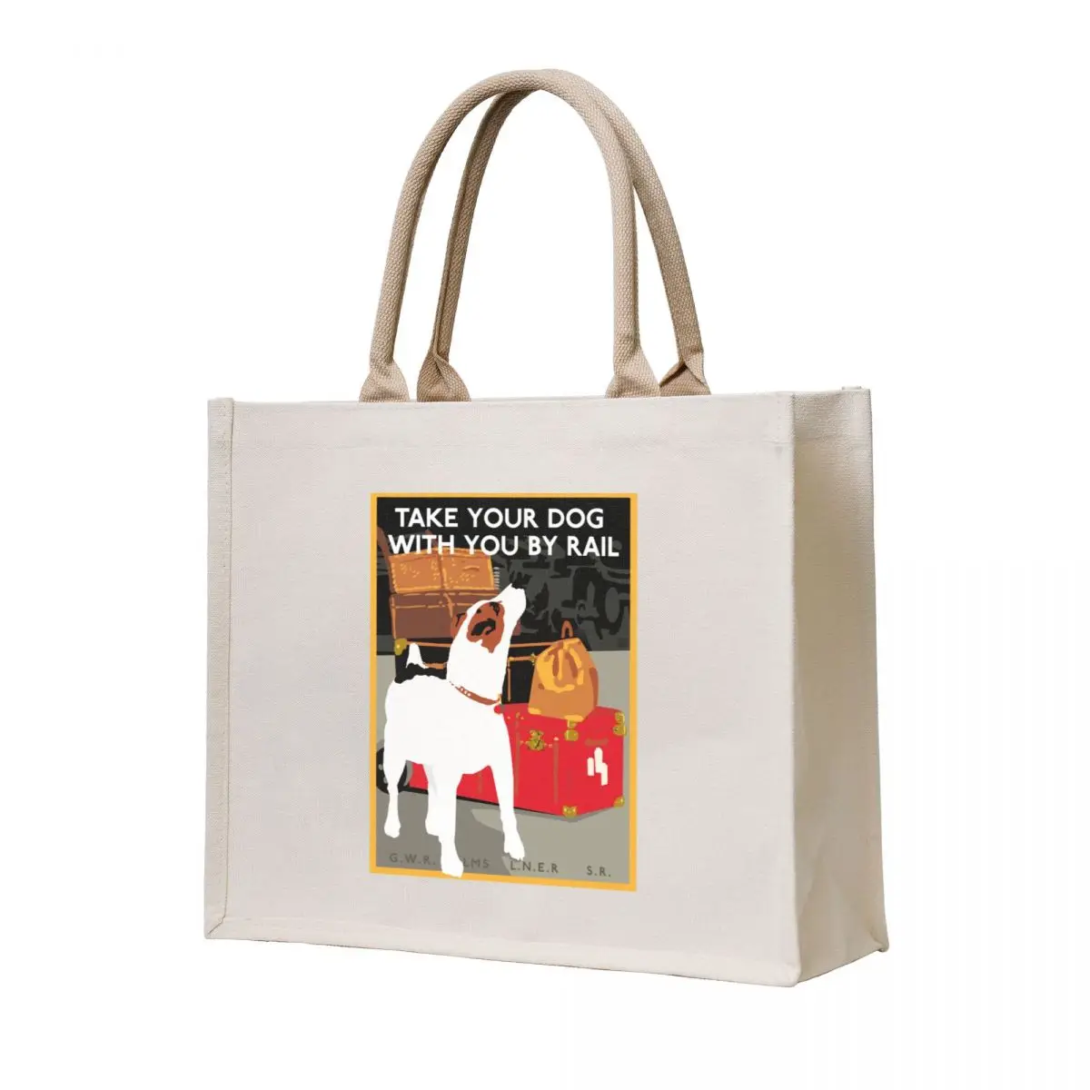 

Jack Russel Terrier Travel Dog and Train Poster Tote Bag large size bags woman shopping bag reusable grocery bags hand bags