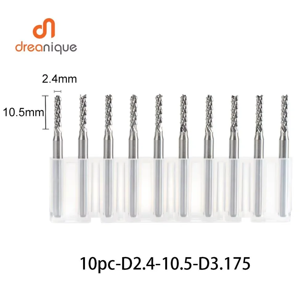 10 stks/set Solid Carbide Maïs End Mill Frees Bits D0.8, 1.0, 1.6, 1.8, 2.4, 3.1 PCB End Mill CNC Snijden Freesgereedschap